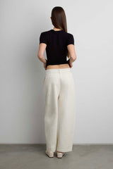 WOVEN TWILL BARREL LEG PANT
