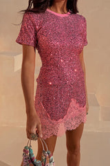 Pink Sequin Mini Maeva Skirt