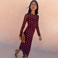 Burgundy Polka Dot Mesh Dress