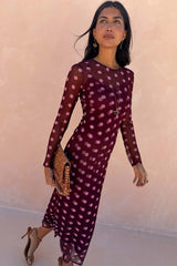 Burgundy Polka Dot Mesh Dress