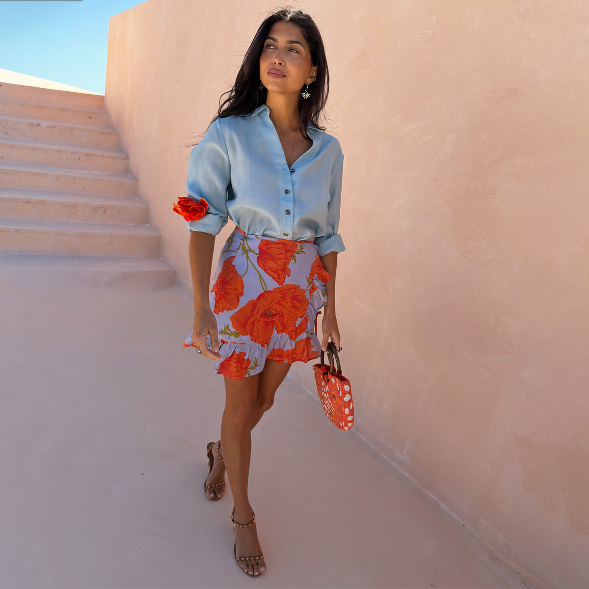 Blue Poppy Mini Jaspre Skirt with Frill