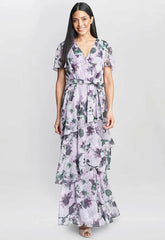 Gina Bacconi Ruby Printed Tiered Maxi Dress With Belt