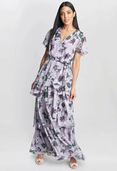 Gina Bacconi Ruby Printed Tiered Maxi Dress With Belt