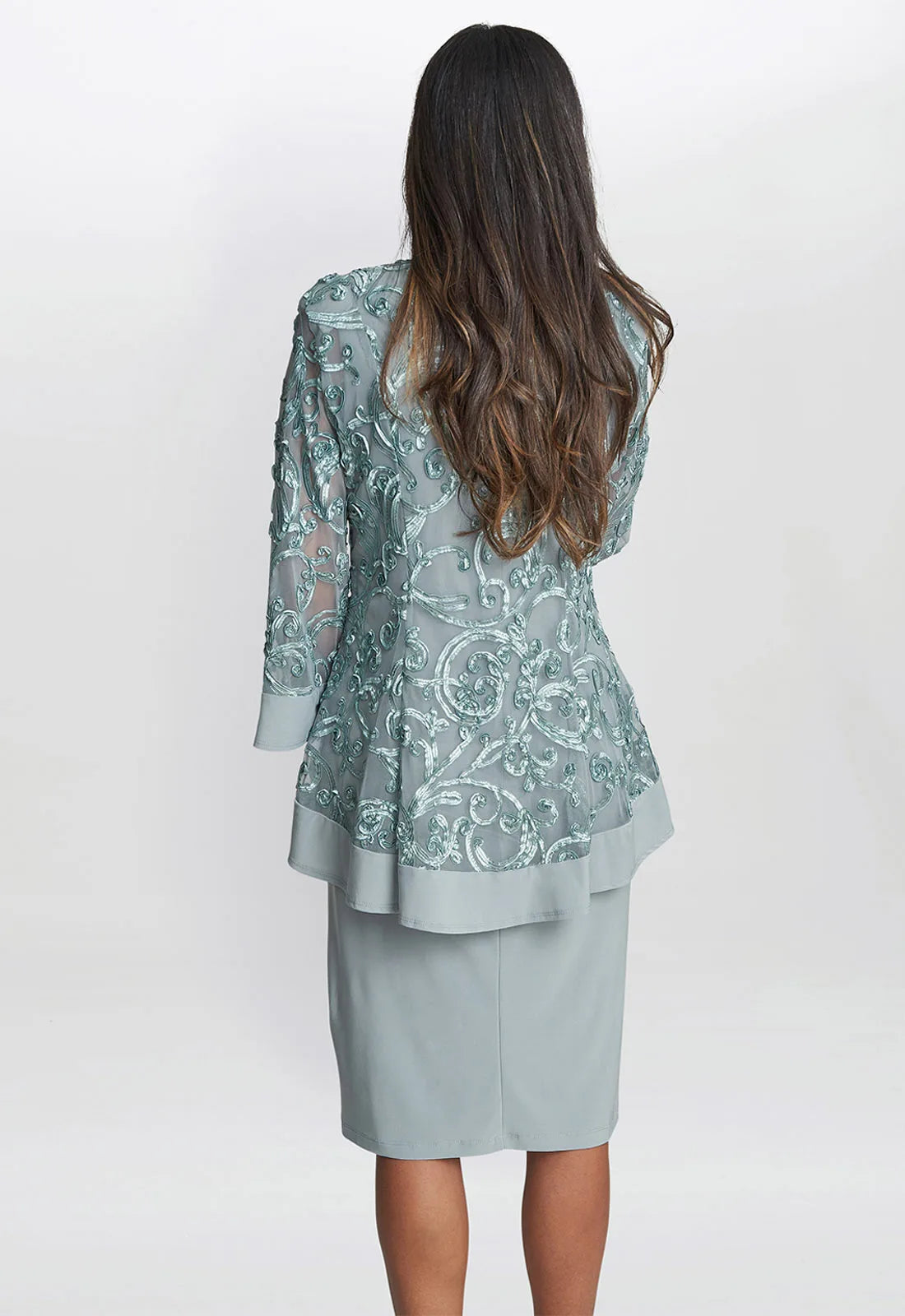 Gina Bacconi Sage Beverley Dress and Jacket with Necklace