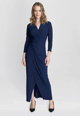 Gina Bacconi Navy Hilary Jersey Wrap Maxi Dress
