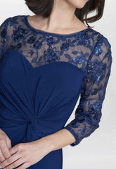 Gina Bacconi Navy Sonia Maxi Knot Front Sweetheart Dress