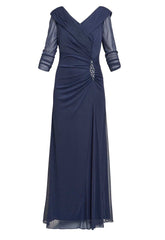 Gina Bacconi Navy Georgina Maxi Portrait Collar Dress With Beaded Trim