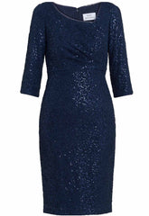Gina Bacconi Navy Cassandra Sequin Lace Dress