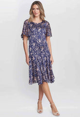 Gina Bacconi Navy Pink Annette Chiffon Dress