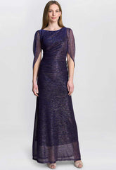 Gina Bacconi Navy Metallic Joanna  Maxi Dress