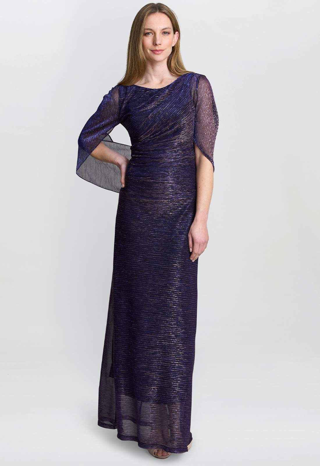 Gina Bacconi Navy Metallic Joanna  Maxi Dress