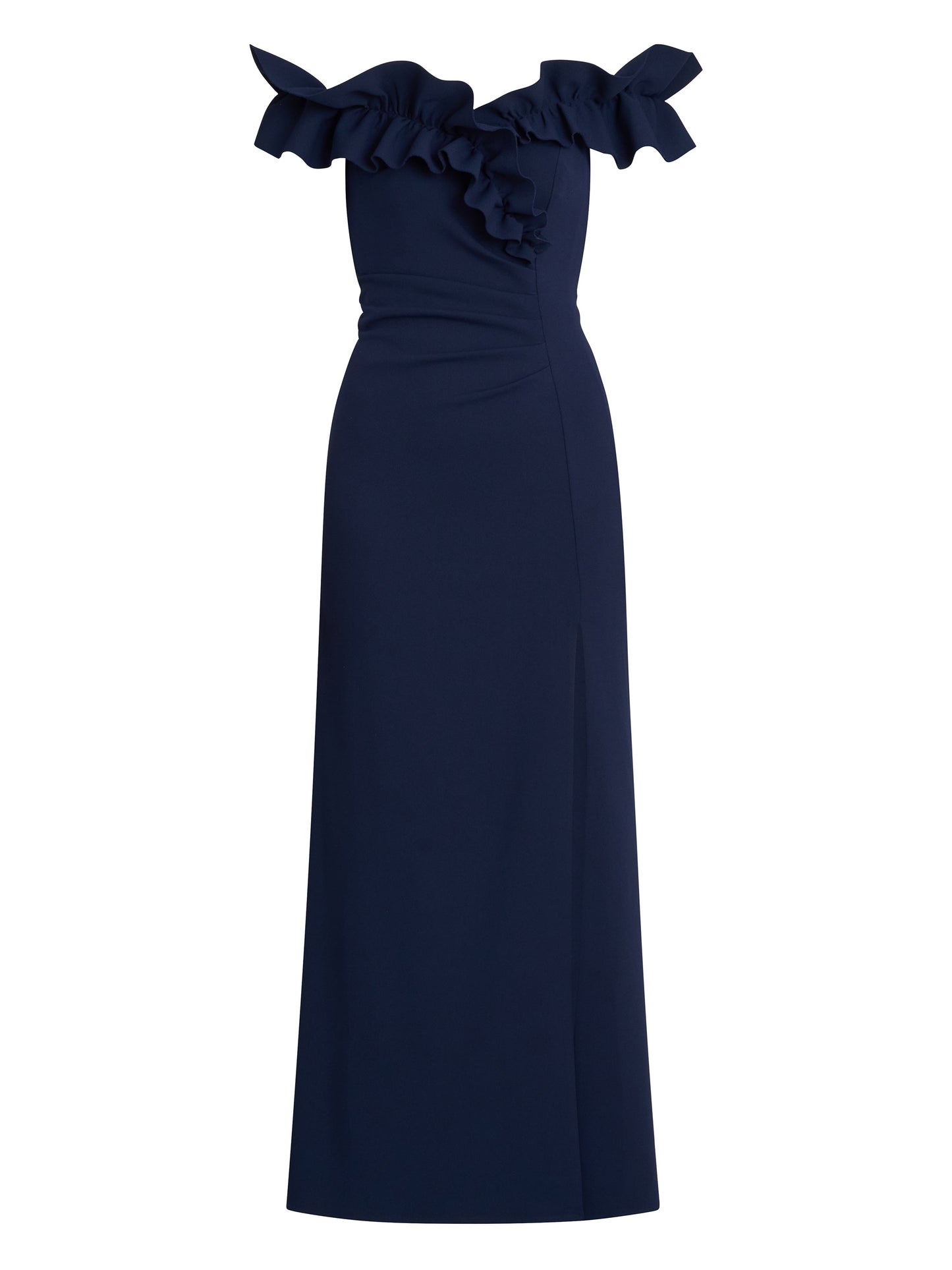 Gina Bacconi Navy Viola Ruffle Top Maxi Dress