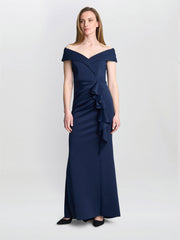 Gina Bacconi Victoria Maxi Dress With Side Ruching in Midnight