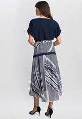 Gina Bacconi Navy Brooke Stripe Dress