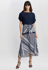 Gina Bacconi Navy Brooke Stripe Dress