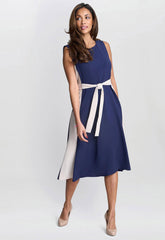 Gina Bacconi Navy Kendall Two Tone Dress