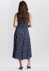 Gina Bacconi Navy Lacinda Spot Dress