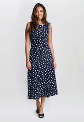 Gina Bacconi Navy Lacinda Spot Dress