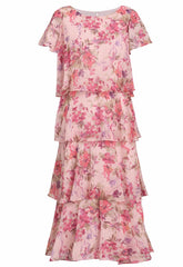 Gina Bacconi Peach Essie Midi Length Printed Tier Dress