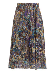 Gina Bacconi Navy Pleated Jacquard Skirt