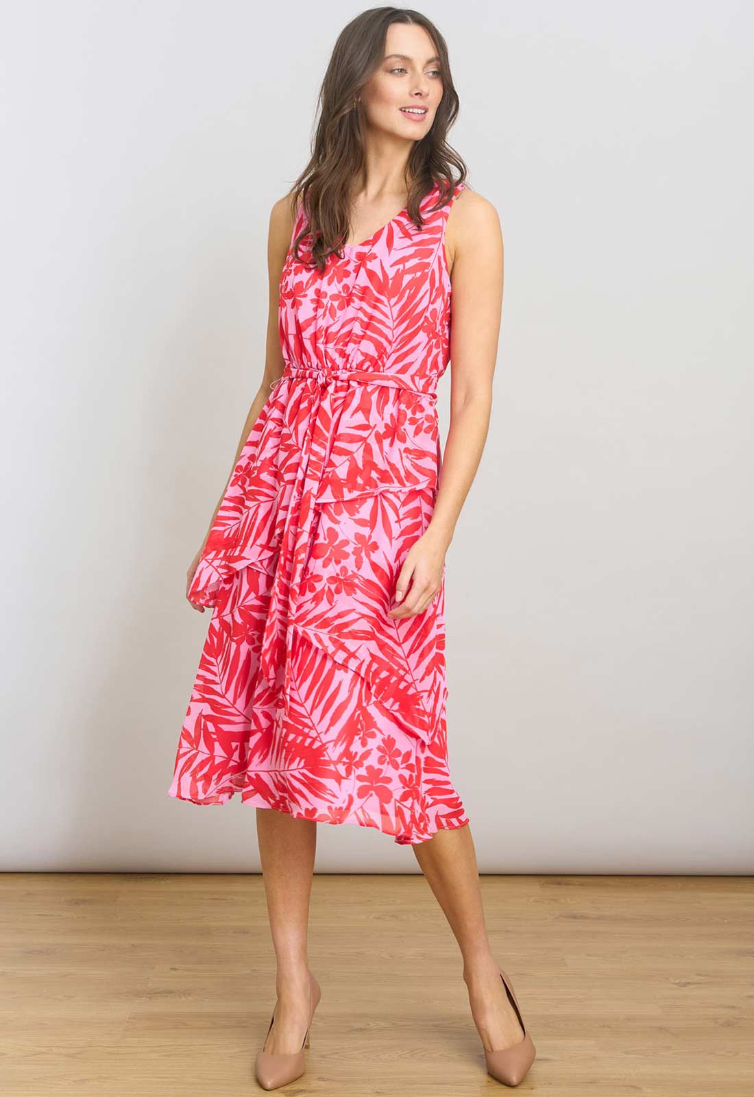 Gina Bacconi PINK Tasha Printed Chiffon Dress