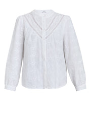 Gina Bacconi White Cindi Embroidered Cotton Collarless Shirt