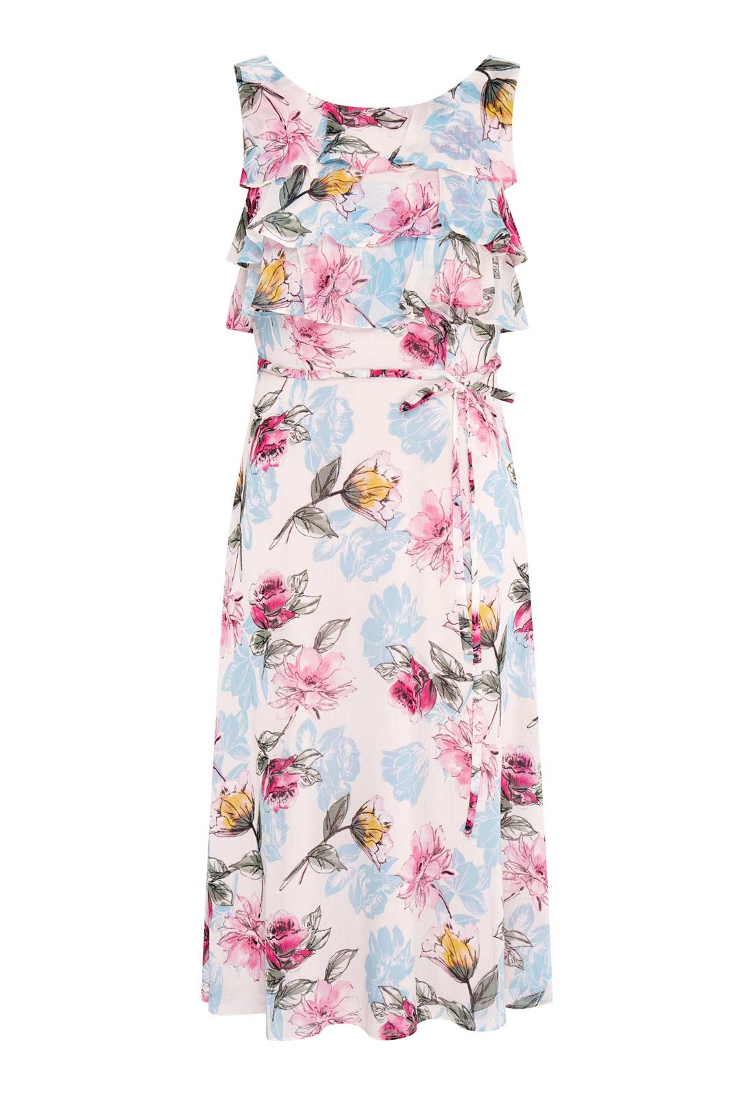 Gina Bacconi WHITE / MULTI Tulisa Sleeveless Floral Midi Dress