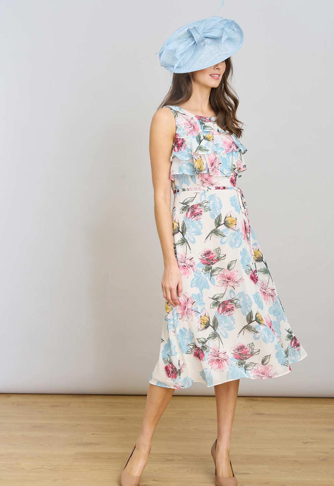 Gina Bacconi WHITE / MULTI Tulisa Sleeveless Floral Midi Dress