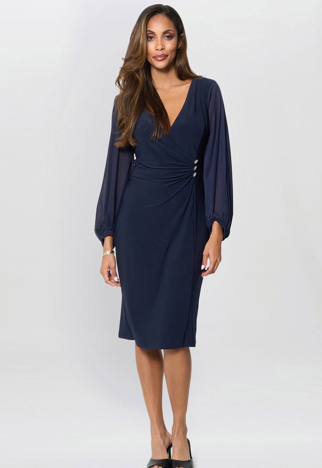 Gina Bacconi Navy Dee Jersey Wrap With Mesh Sleeves