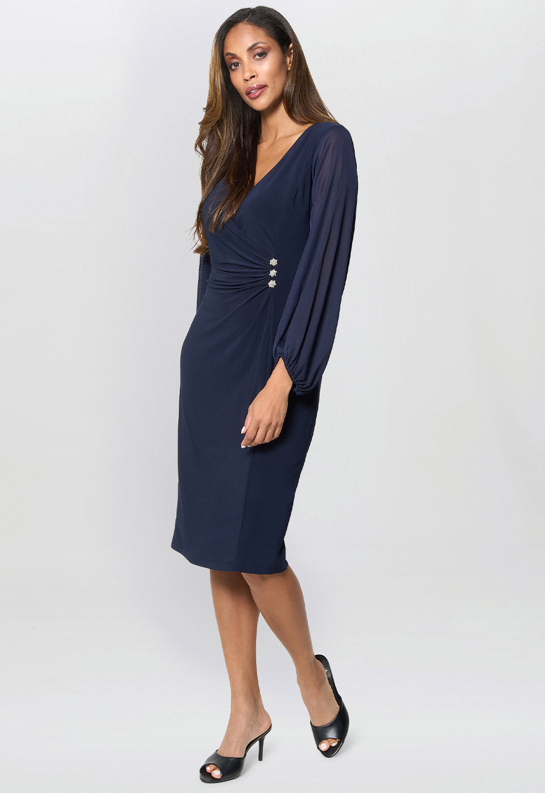Gina Bacconi Navy Dee Jersey Wrap With Mesh Sleeves