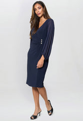 Gina Bacconi Navy Dee Jersey Wrap With Mesh Sleeves
