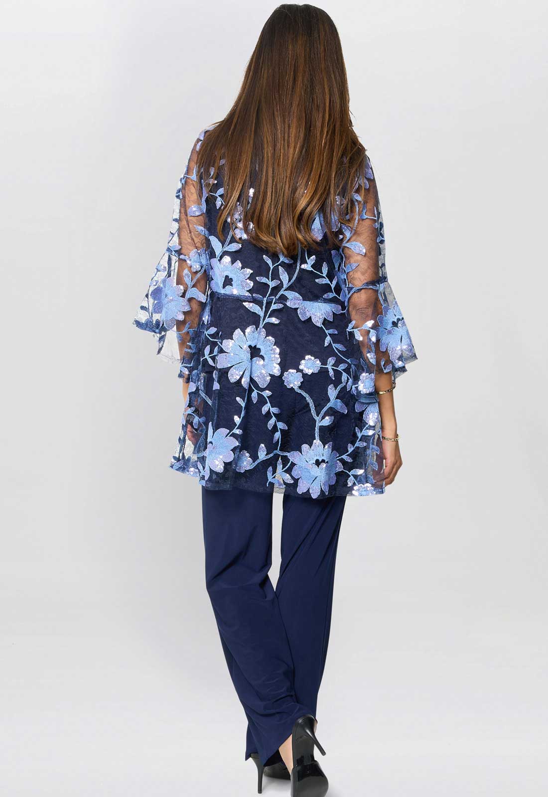 Gina Bacconi Navy Dorris Three Piece Trouser Suit With Embroidered Jacket