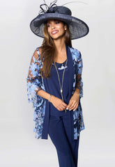 Gina Bacconi Navy Dorris Three Piece Trouser Suit With Embroidered Jacket