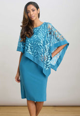 Gina Bacconi Turquoise Darlene Embroidered Cape Dress
