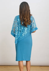 Gina Bacconi Turquoise Darlene Embroidered Cape Dress