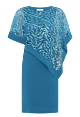 Gina Bacconi Turquoise Darlene Embroidered Cape Dress