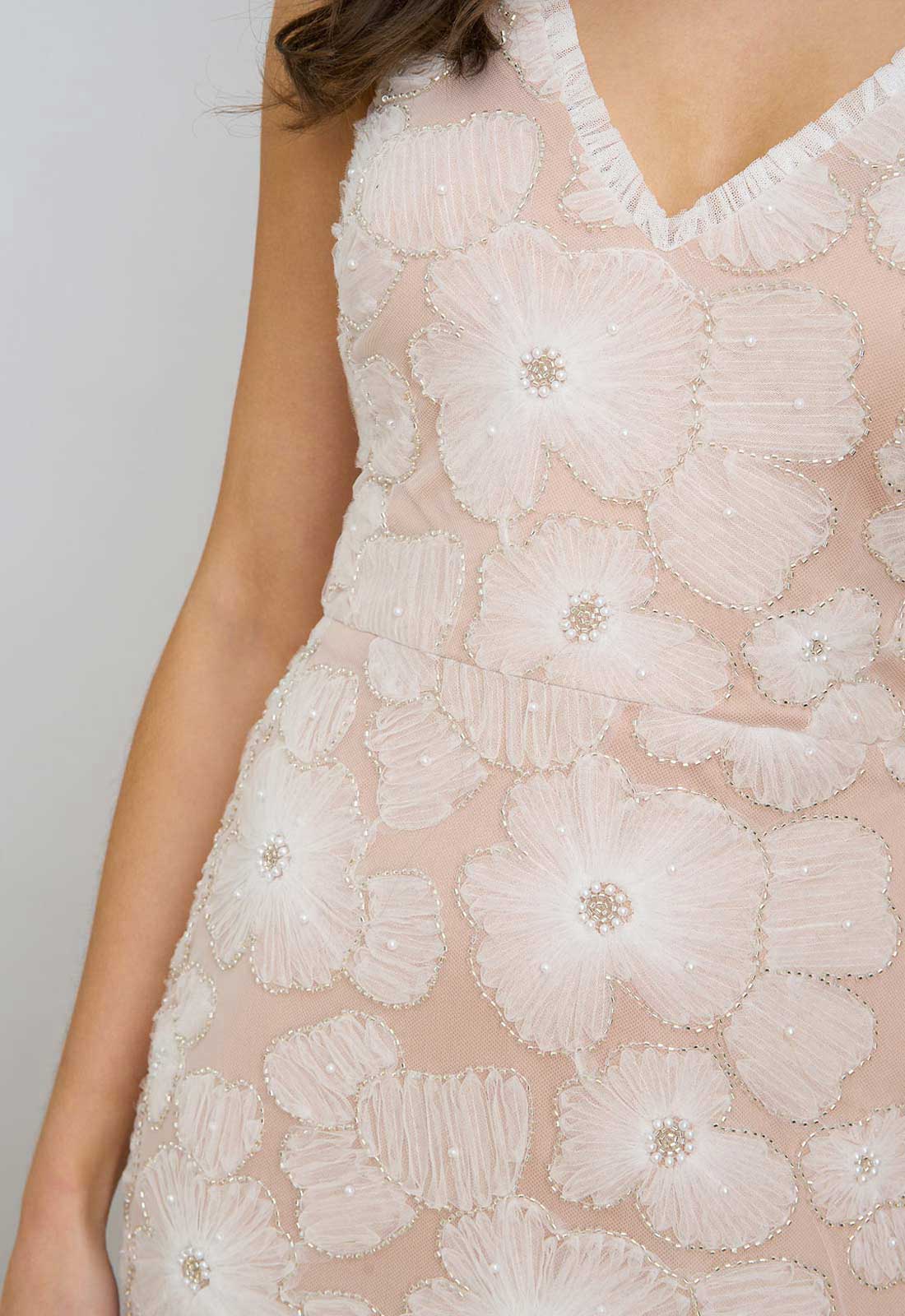 Gina Bacconi WHITE Eleni Beaded Soutache Maxi Dress