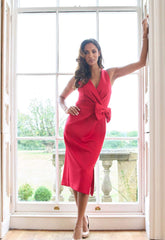 Gina Bacconi Red Elliana Bow Detail Midi Dress