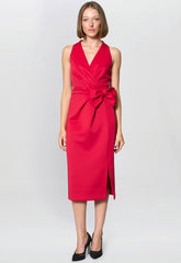 Gina Bacconi Red Elliana Bow Detail Midi Dress
