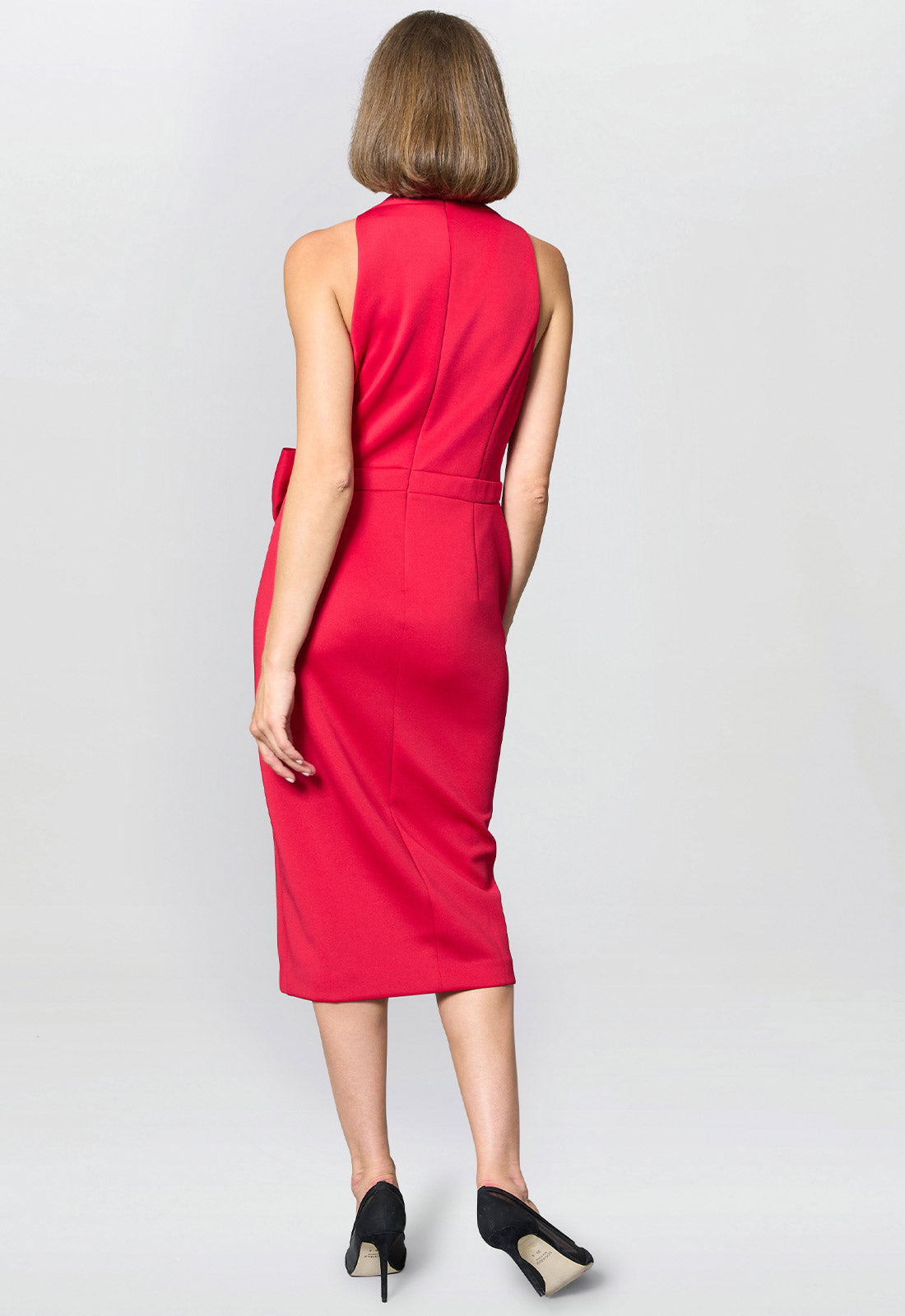 Gina Bacconi Red Elliana Bow Detail Midi Dress