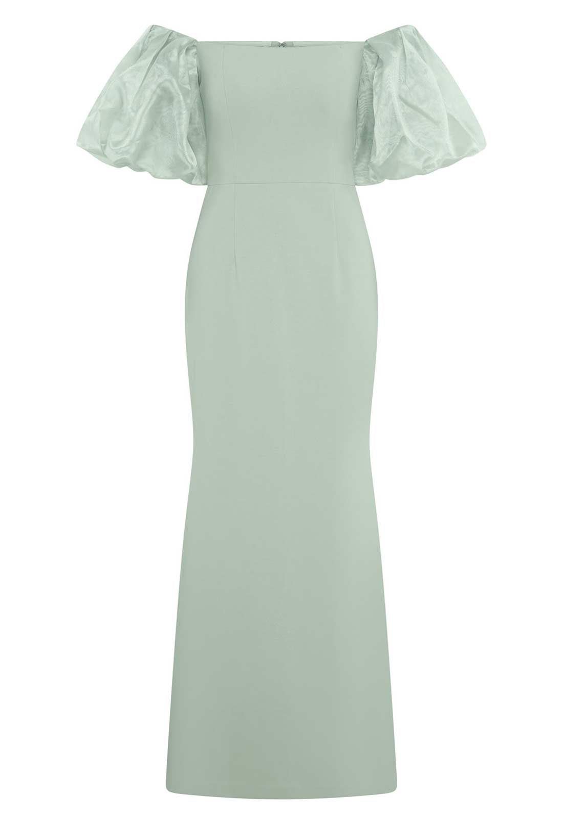 Gina Bacconi SAGE Indigo Puff-Sleeve Maxi Dress