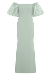 Gina Bacconi SAGE Indigo Puff-Sleeve Maxi Dress