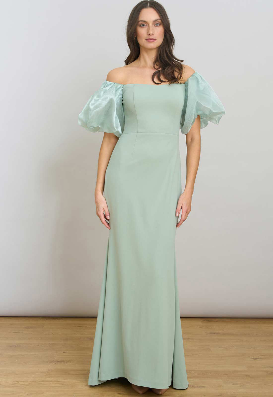 Gina Bacconi SAGE Indigo Puff-Sleeve Maxi Dress