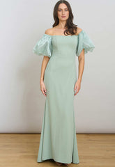 Gina Bacconi SAGE Indigo Puff-Sleeve Maxi Dress