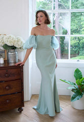 Gina Bacconi SAGE Indigo Puff-Sleeve Maxi Dress