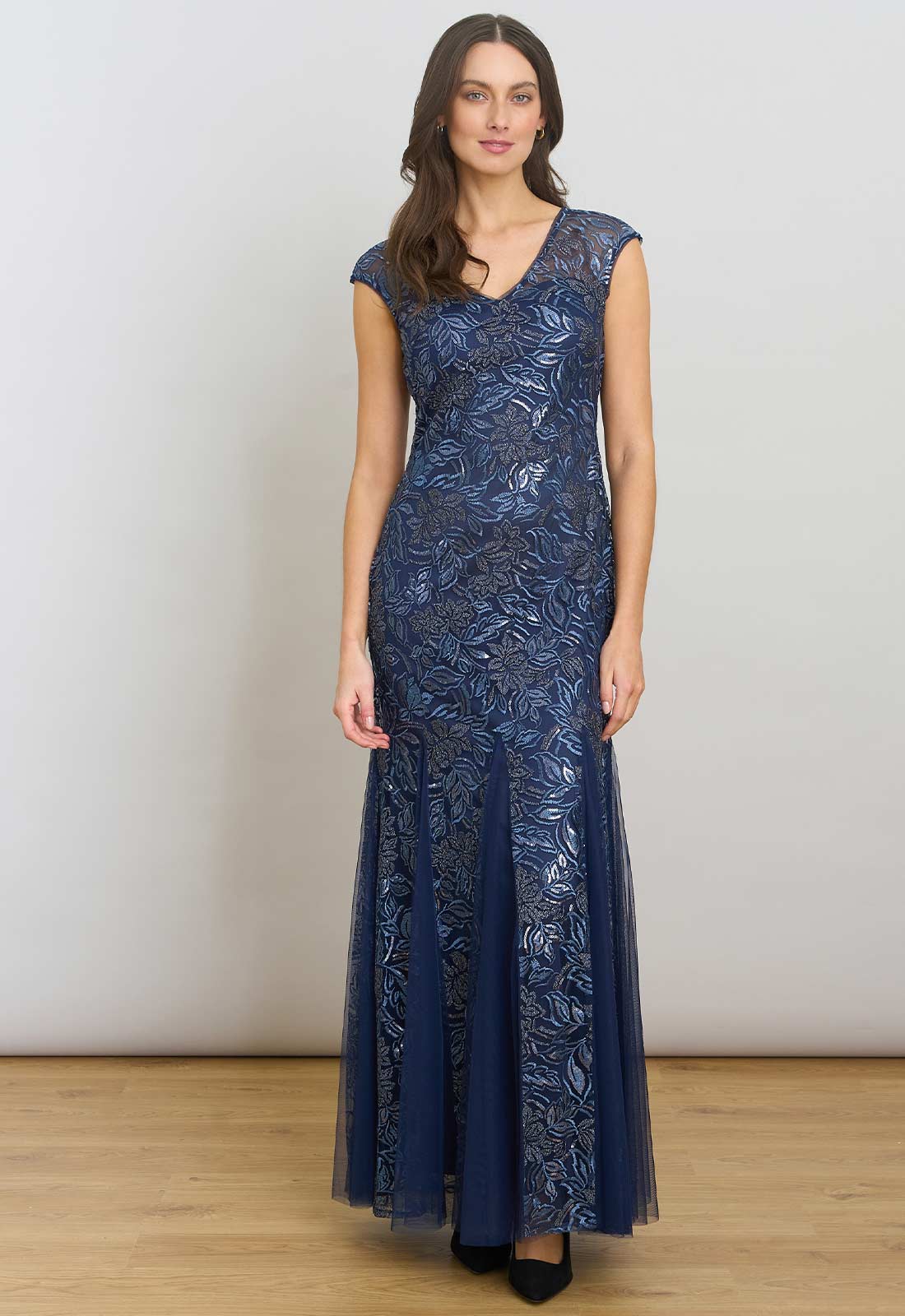 Gina Bacconi Navy Indy Maxi Dress With Matching Scarf