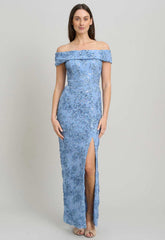 Gina Bacconi PERRI Janette Embroidered Sequin Off-Shoulder Maxi Dress