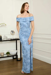 Gina Bacconi PERRI Janette Embroidered Sequin Off-Shoulder Maxi Dress