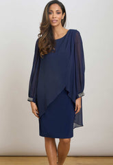Gina Bacconi NAVY Lexie Embellished Sleeves Dress