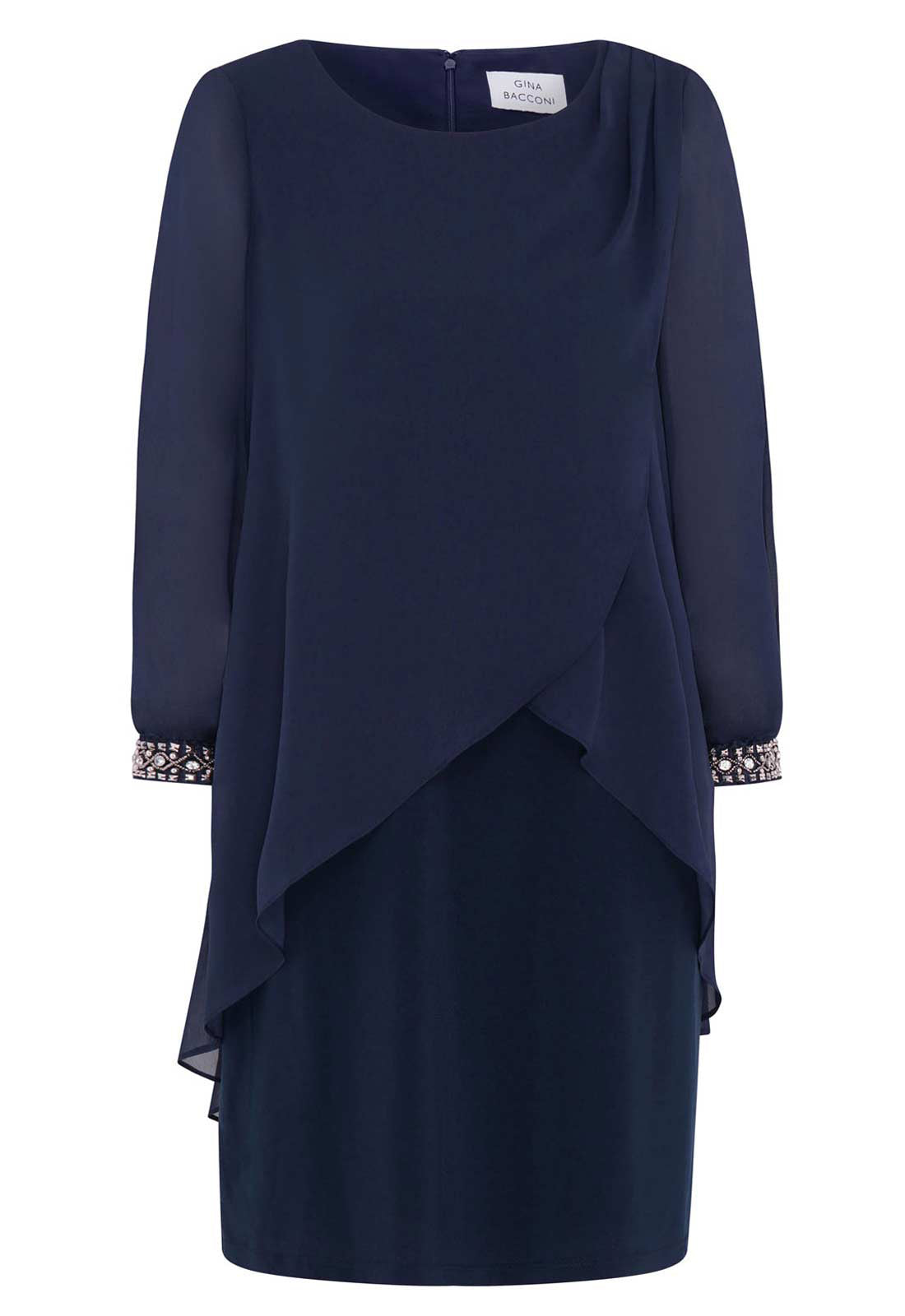 Gina Bacconi NAVY Lexie Embellished Sleeves Dress